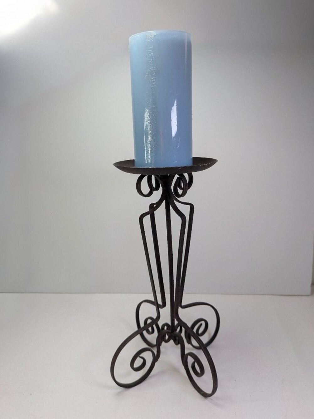 Vintage Wrought Iron Pillar Candle Holder Stand 12" Gothic Spanish Revival